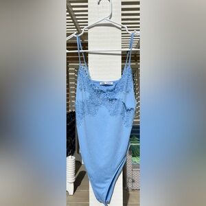 Zara Blue Lace Trim Bodysuit Size Medium